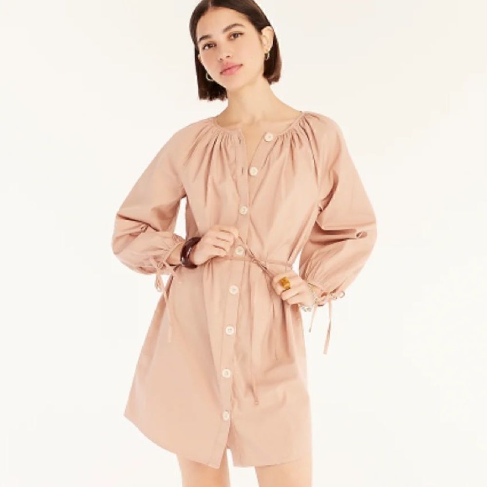 NWT JCREW Tie-sleeve button-front dress in cotton poplin M